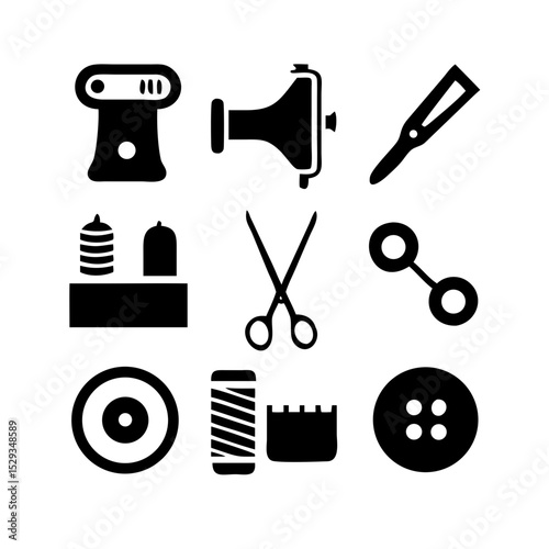 Sewing Vector Icon Set | Adjustable Line Weight | Needle, thread, scissors, fabric, sewing machine, buttons, yarn, zipper, measuring tape, tailoring, fashion, craft, hobby icons
