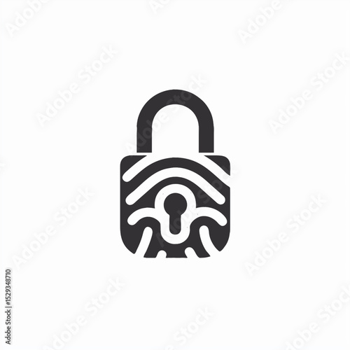 Secure padlock with fingerprint scanner, vector icon, flat design, isolated on white background, minimal, high contrast, commercial use 