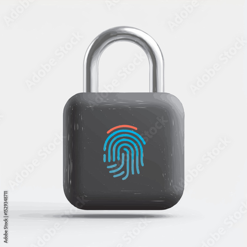 Secure padlock with fingerprint scanner, vector icon, flat design, isolated on white background, minimal, high contrast, commercial use 