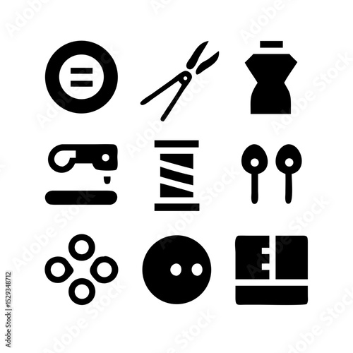 Sewing Vector Icon Set | Adjustable Line Weight | Needle, thread, scissors, fabric, sewing machine, buttons, yarn, zipper, measuring tape, tailoring, fashion, craft, hobby icons