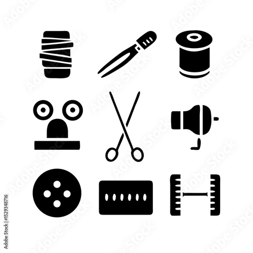 Sewing Vector Icon Set | Adjustable Line Weight | Needle, thread, scissors, fabric, sewing machine, buttons, yarn, zipper, measuring tape, tailoring, fashion, craft, hobby icons