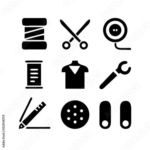 Sewing Vector Icon Set | Adjustable Line Weight | Needle, thread, scissors, fabric, sewing machine, buttons, yarn, zipper, measuring tape, tailoring, fashion, craft, hobby icons