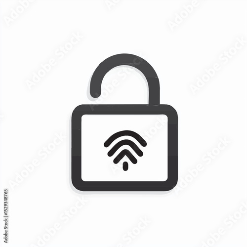 Secure padlock with fingerprint scanner, vector icon, flat design, isolated on white background, minimal, high contrast, commercial use 