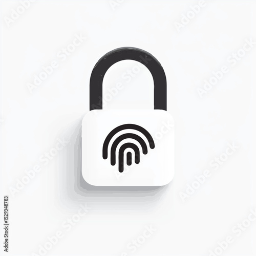 Secure padlock with fingerprint scanner, vector icon, flat design, isolated on white background, minimal, high contrast, commercial use 
