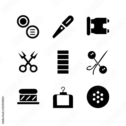 Sewing Vector Icon Set | Adjustable Line Weight | Needle, thread, scissors, fabric, sewing machine, buttons, yarn, zipper, measuring tape, tailoring, fashion, craft, hobby icons