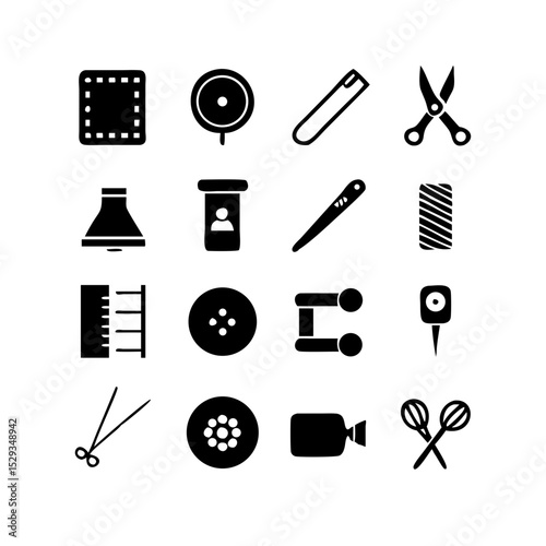 Sewing Vector Icon Set | Adjustable Line Weight | Needle, thread, scissors, fabric, sewing machine, buttons, yarn, zipper, measuring tape, tailoring, fashion, craft, hobby icons