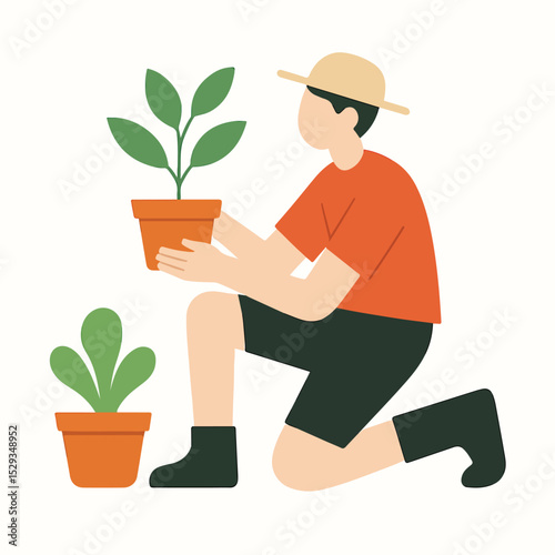 vector of a person taking care of a plant
