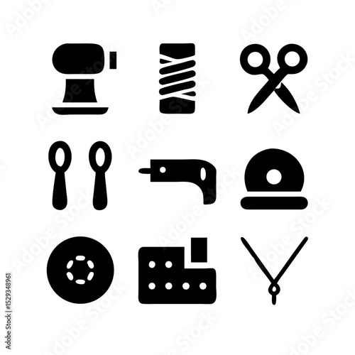 Sewing Vector Icon Set | Adjustable Line Weight | Needle, thread, scissors, fabric, sewing machine, buttons, yarn, zipper, measuring tape, tailoring, fashion, craft, hobby icons