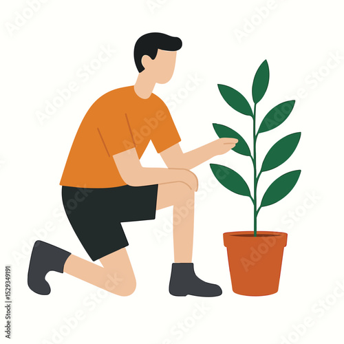 vector of a person taking care of a plant