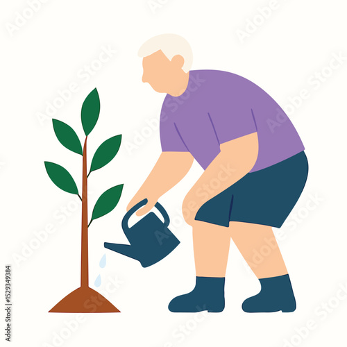 vector of a person taking care of a plant