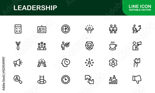 Discover a versatile leadership icon pack offering modern line illustrations tailored for management, strategy, and executive communication needs.