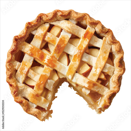 Watercolor apple pie illustration isolated on white background