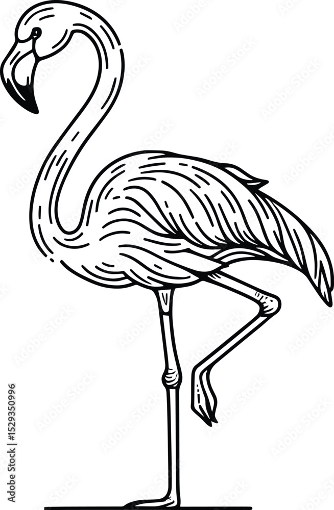 Obraz premium Flamingo bird line art on isolated white background