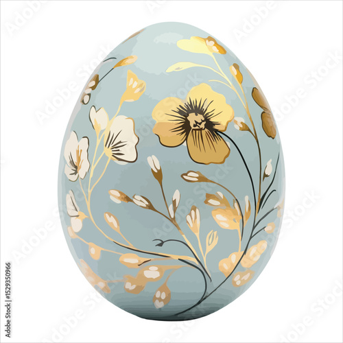 Elegant easter egg with gold floral accents isolated on white background