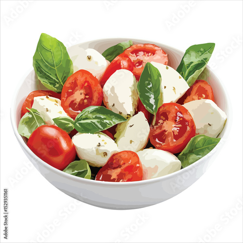Fresh caprese salad in white bowl isolated on white background