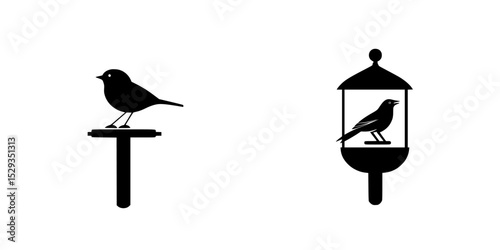 Bird icon set featuring a sitting bird and a bird in a feeder designed for clarity and simple aesthetics