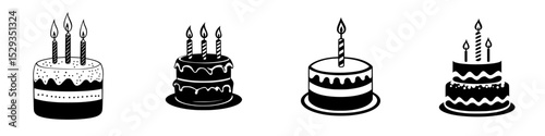 Variety of cake icons featuring candles, perfect for birthday celebrations or pastry-related designs