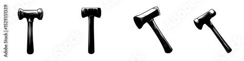 Collection of four distinct hammer icons showcasing different styles and designs for use in digital interfaces, applications, or educational materials