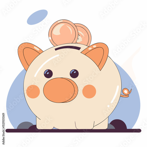 Cute piggy bank with coin slot and coin