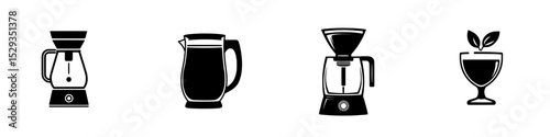 Classic icon set featuring various coffee brewing methods and drink presentations for creative designs and branding