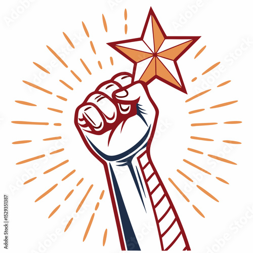 Hand holding star in victory gesture