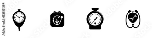 Icon set featuring various tools for measuring time and health in a minimalist design suitable for applications and websites