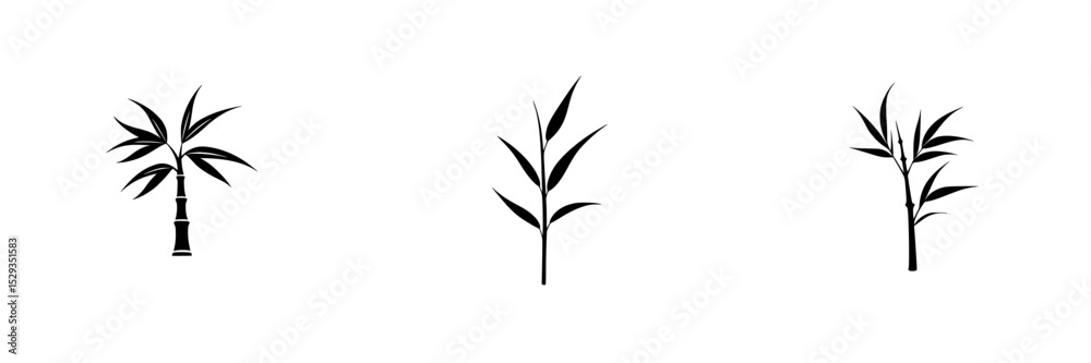 Fototapeta premium Black icon set featuring stylized bamboo and leaf designs suitable for minimalist art and nature-themed projects