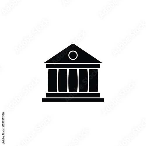 Simple black and white icon of a classic building, reminiscent of a Greek temple.