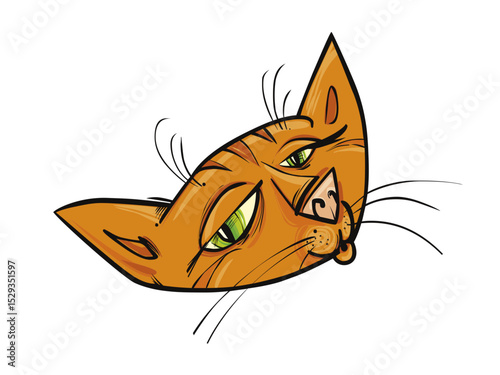 Whimsical Orange Cat Illustration with Playful Expression on Black Background