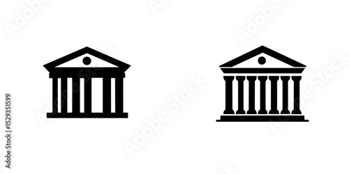 Set of black icons depicting classical architecture featuring columns and pediments in a simple design style