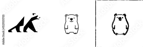 Black icons featuring bear designs showcasing various artistic styles and expressions in a minimalistic approach