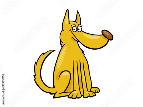 Funny Cartoon Yellow Dog Sitting Isolated on Black Background
