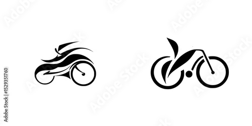 Set of black icons illustrating a stylized motorcycle and bicycle design in minimalist artistic style