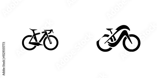 Black icon set featuring stylized bicycle designs suitable for various graphic applications