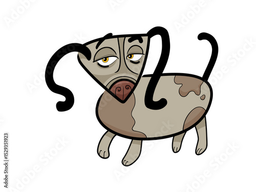 A Quirky Cartoon Dog with Droopy Ears and a Sad Expression