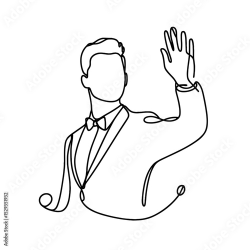 Man in suit waving goodbye — Graduation farewell moment
