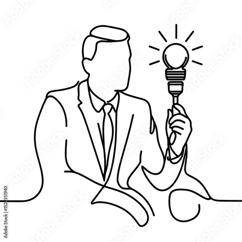 Man in suit with light bulb — Graduation as bright idea and future
