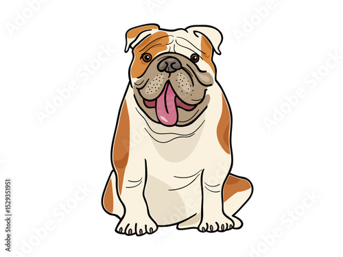Cute and Loyal Bulldog Puppy Cartoon Character Smiling on Black