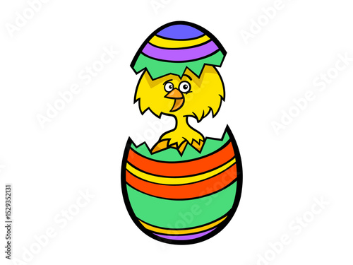 Adorable Yellow Chick Hatching from a Beautiful Easter Eggshell