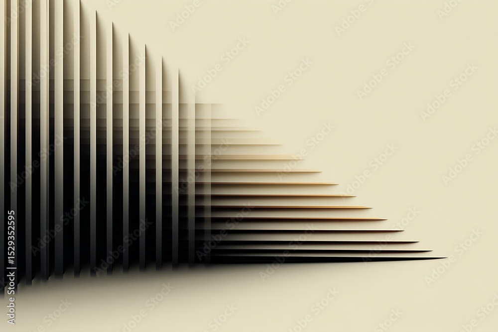 Obraz premium Abstract beige background with cascading dark lines creating a sense of depth and modern elegance.