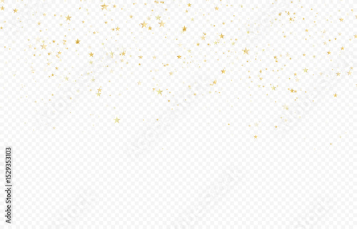 Gold stars confetti background. Glittering confetti on a transparent background.
