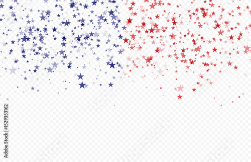 Red and Blue stars confetti background. Glittering confetti on a transparent background. independence day