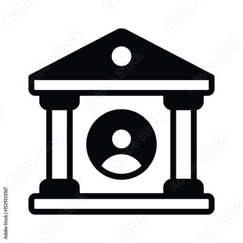 A filled style icon depicting bank service building