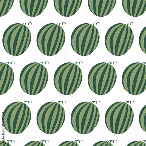 Whole Watermelon Seamless Pattern, Summer background. Vector Illustrations
