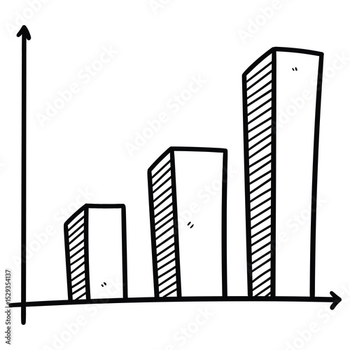 Hand drawn doodle growing graph on white background.