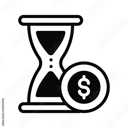 A filled style icon showing time is money concept
