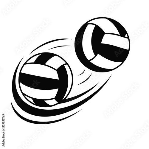 Vector illustration of two volleyballs with arched and vertical text for promotion
