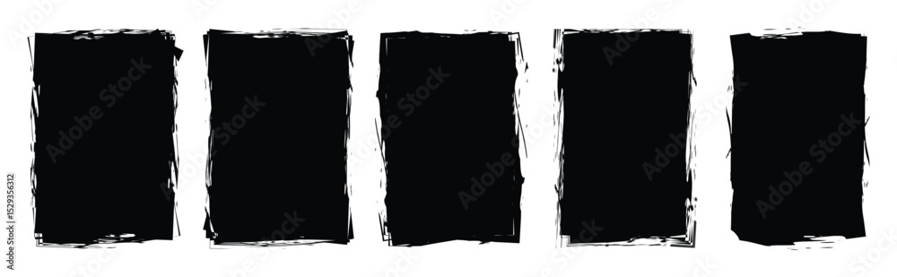 Obraz premium Brush stroke grunge frame. Simple doodle rectangle pencil frame border shape, Black graffiti stencil borders with inky drips, blots and splatter. Art & Illustration