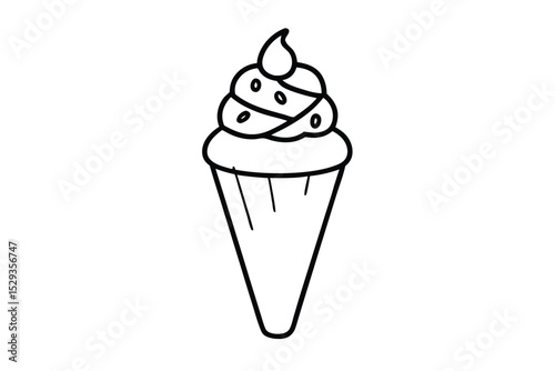 Ice cream cone line art illustration vector for children coloring book