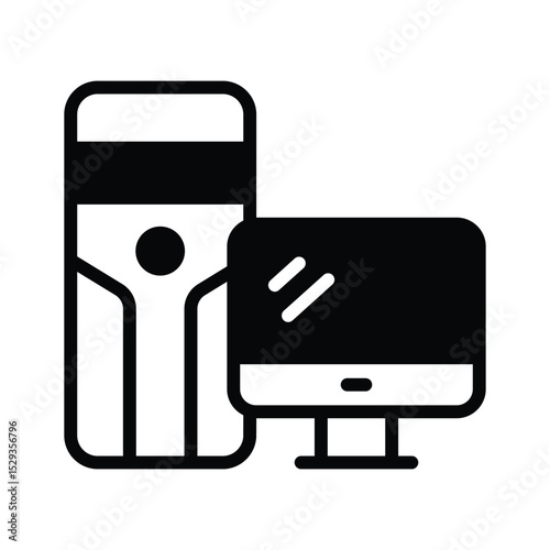 A glyph style icon showing modern desktop computer